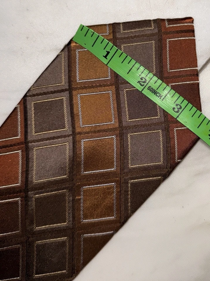 Corbata larga Perry Ellis Portfolio de seda marrón geométrica para hombre de negocios 61x3,5 Foto 2 de 4