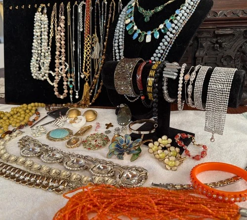 53 pc Signed and Sterling Vintage Costume Jewelry Estate Lot