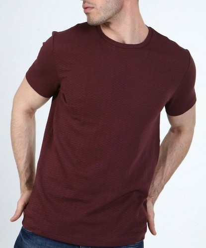 Camiseta REISS Para Hombres Burdeos Texturizada Crew Calce Regular Algodón Camiseta S M L XL XXL - Imagen 3 de 6