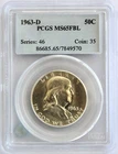 1963 D Franklin Half Dollar - PCGS MS65 FBL - Flashy & White!