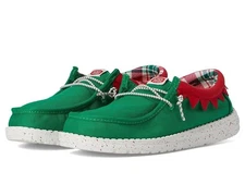 Hey Dude Wally Holiday Elf 42146-3XX Kids Green Red Moc Toe Casual Shoes ACAD153