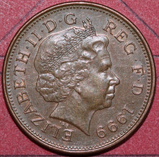 Great Britain 1999  2 Pence Wesh Plumes and Crown-   Foreign Coin  26mm