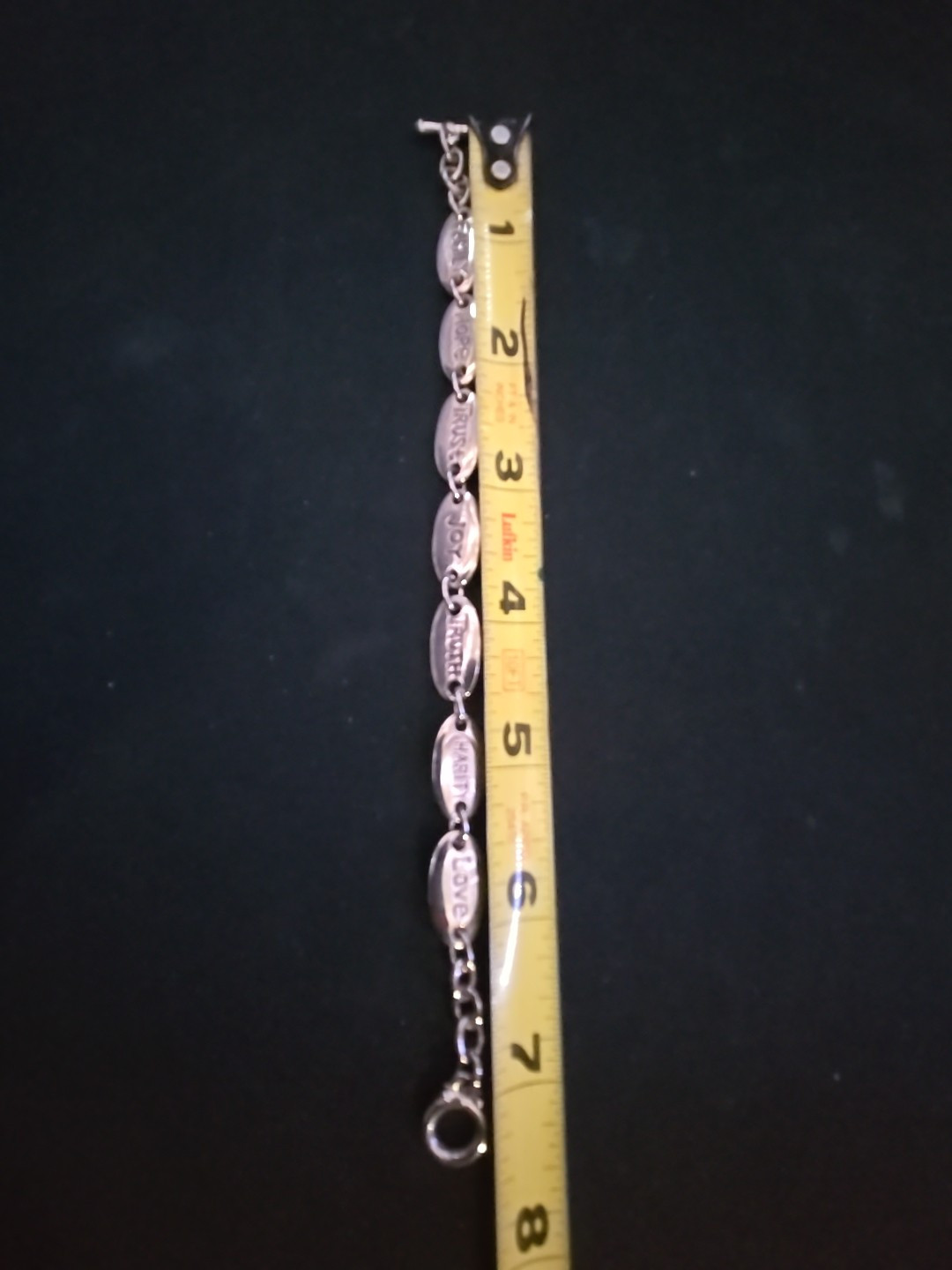 Vtg Silver Bracelet Love Family Hope Trust Joy Truth Charity Link Toggle .925