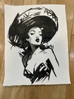 Original Abstract Mexican PinUp Girl Painting 14x11 paper Modern Walk Art Home — photo 5