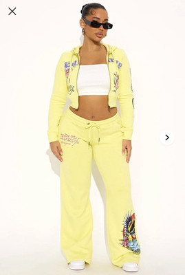 Ed Hardy Phoenix/Orchid Lemon Yellow Wide Leg Sweatpants