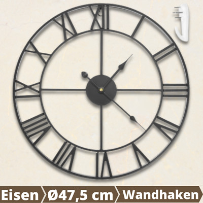 Wanduhr Retro Uhr Design Modern Deko Spiegel Schwarz Metall Vintage Wohnzimmer