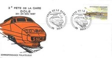 Enveloppe timbres Trains TGV France 2334 oblitération ferroviaire Dole (64821DL)