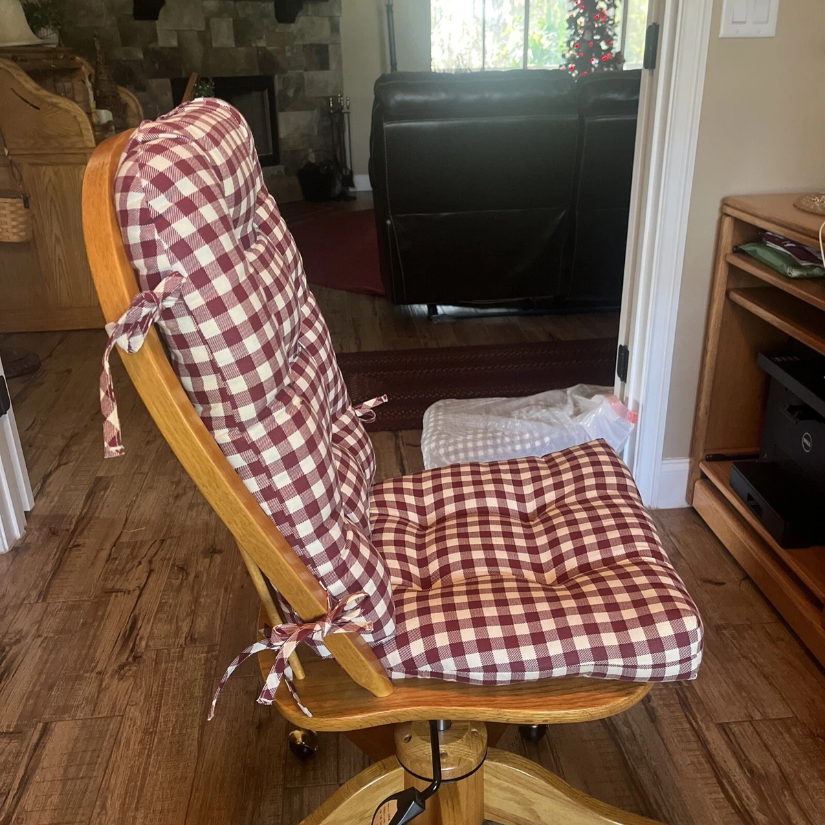 Burgundy White Gingham 2 Piece Rocker Chair Pad Cushion Set eBay