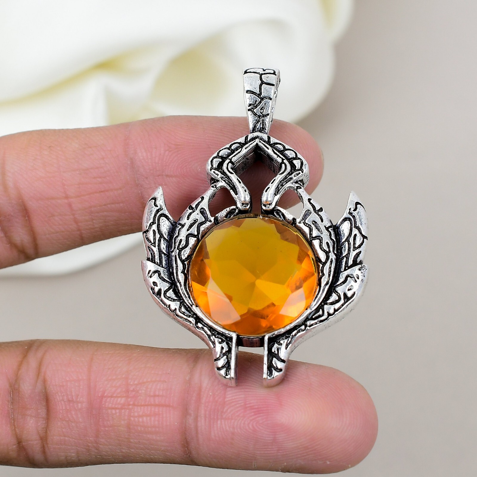 Natural Citrine Gemstone Pendant in 925 Sterling Silver Handcrafted Jewelry