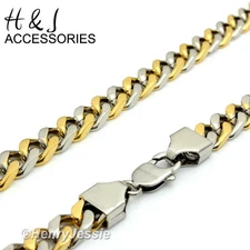 18-40" Stainless Steel WIDE 9mm Silver/Gold Plated Classic Cuban Curb Necklace