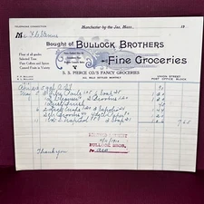 Billhead receipt Bullock Brothers Fine groceries Manchester Mass 11/11/1909 SL2