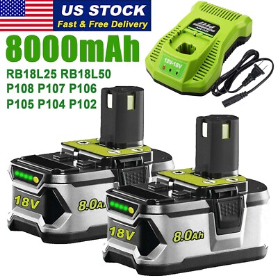 1-9X 8.0AH 18VOLT For RYOBI P108 For One+Plus High Capacity 8.0Ah Li-Ion Battery