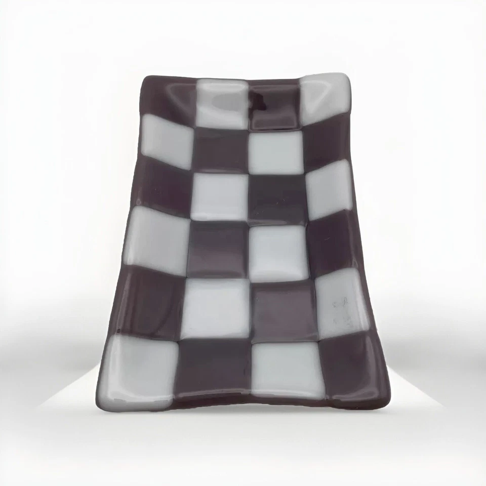 Plato de baratija de vidrio fundido Bullseye súper genial púrpura y blanco excelente estado Foto 4 de 4