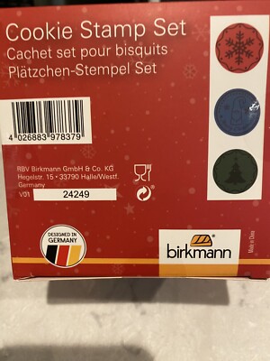Birkmann Wooden Cookie Stamps Set 3 Snowflake & Merry Christmas & Tree New