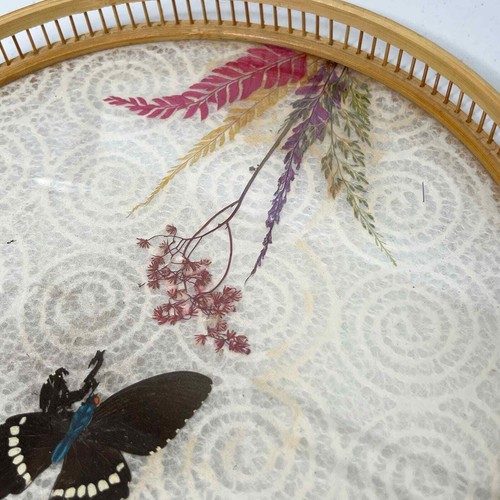 Vintage MCM Pressed Butterfly Bamboo Tray & Coaster Set 6 Pieces - Picture 8 of 13