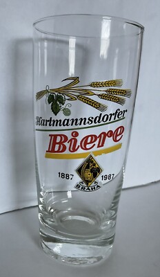 Glas Bierglas Sammelglas Hartmannsdorfer Biere Braha 1887-1987