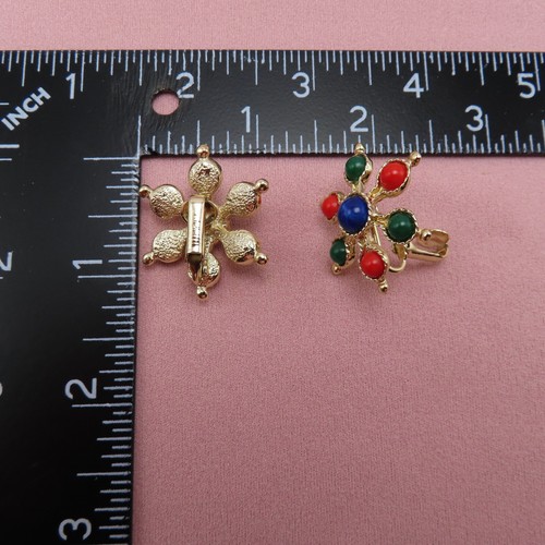Pendientes Sarah Coventry Vintage Clip En Carnaval Rojo Azul Verde 1.25 pulgadas 562f - Imagen 7 de 7