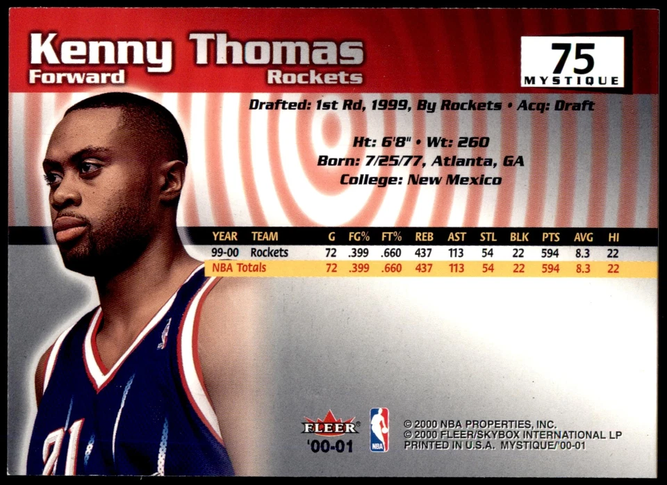 Kenny Thomas #75 2000-01 Fleer Mystique - Image 2 of 2