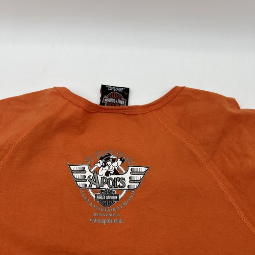 APOL'S HARLEY DAVIDSON RAYMOND, MINNESOTA ORANGE GRAPHIC T SHIRT WOMEN'S SIZE XL - Picture 11 of 15