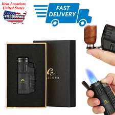 Refillable Butane Torch Cigar Lighter Jet Flame Collectible Punch Windproof Gift