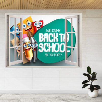 Back To School Vektor Banner 3D Fenster Blick Wandaufkleber Poster Aufkleber A962