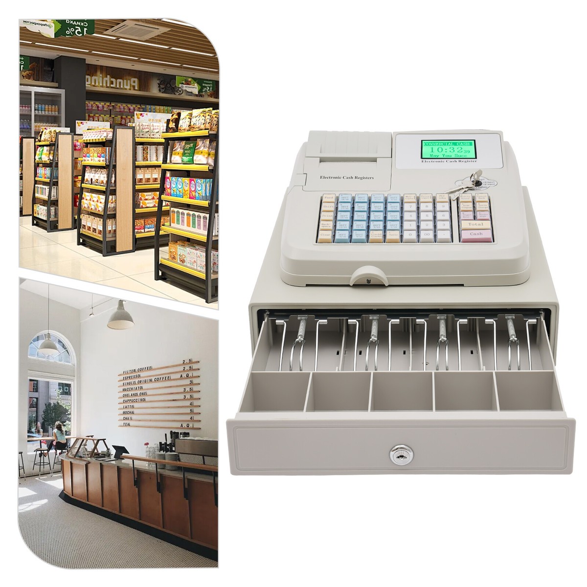 48Keys Cash Register System w/Drawer Box Digital LED Display