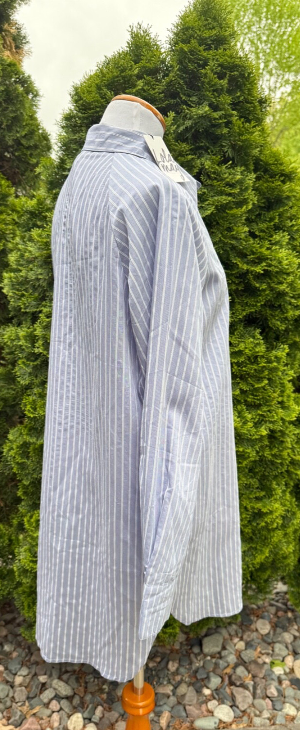 New LOLA MAY Blue Striped Button Down Shirt Dress size 10 image 2