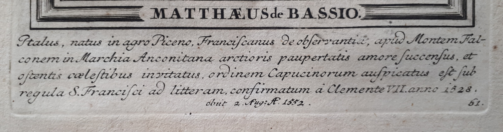 incis. Martyrs and Saints 1725: S. Matthaeus de Bassio - Ascoli Piceno