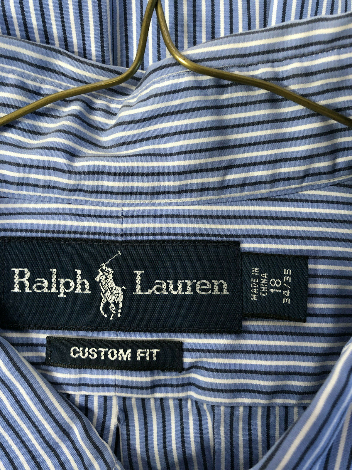 Ralph Lauren Button Down Dress Shirt, Custom FIt, Blue stripe, Men's 18 34/35 thumbnail 2