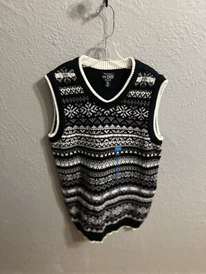 1989 Place Black White Sweater vest Boys Size X Large 14