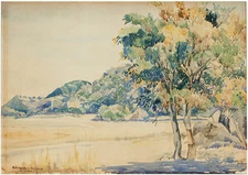 Unknown Unidentified: Landscape 1938/ American European Watercolor Impressionism
