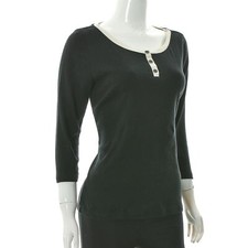 T-shirt donna Ralph Lauren Quarter Button Henley manica lunga nera taglia M