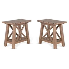 Home Square 16" Farmhouse Wood Chair Side Table in Light Brown - Set of 2