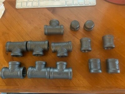 1/2'' BLACK IRON PIPE THREADED 7 TEES 4 Couplings 2 End Caps FITTINGS PLUMBING
