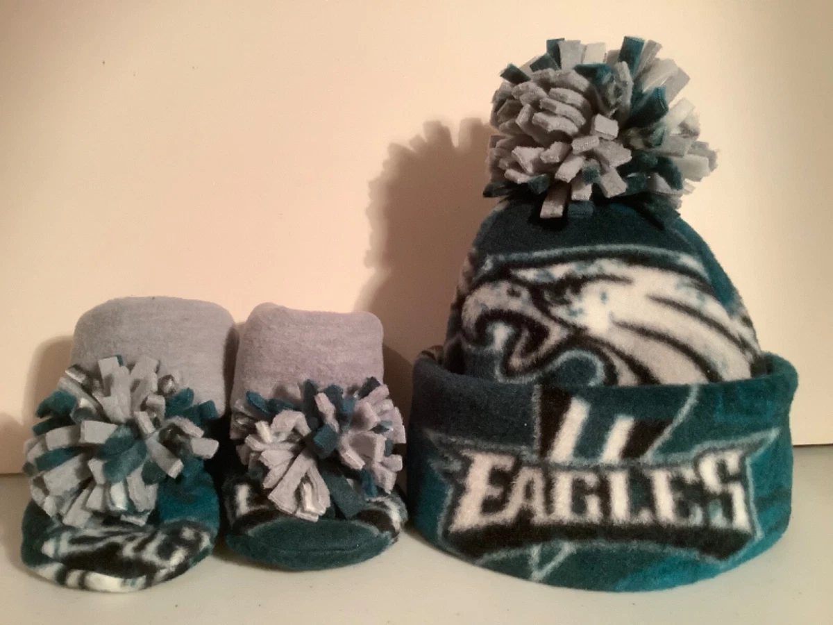 EAGLES BABY HAT HANDMADE newborn BEANIE BOOTIES FLEECE SET NFL