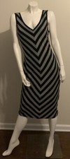 Mossimo Black & Gray Striped Midi Sleeveless Sweater Dress V-Neck Large