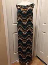 Nine West Multicolor Blue Black Brown Chevron Print Sleeveless Maxi Dress Size 2