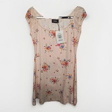 CIDER Floral Mini Dress Beige/Floral Mushroom Short Sleeve Scoop Neck Women’s S