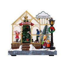 Christmas Musical House LED Light Up Ornament with Rotating Tree Figurine Decors