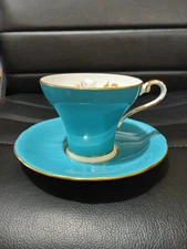 Vintage JOHN AYNSLEY Bone China England Light Blue Pattern #2225 Set Cup & Sauce