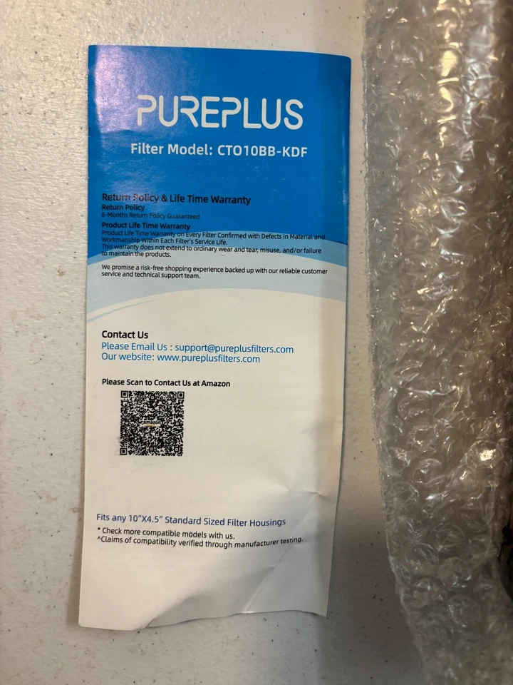 2 pack PUREPLUS Coconut Shell Water Filter Cartridge 5 Micron 10" X 4.5" CT010BB - Image 4 of 4