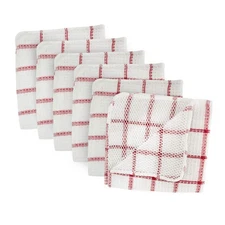 DII Scrubber Dishcloths Set, 12x12" White/Red Stripe Windowpane, 6-Pack