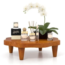 16" Flower-shaped Riser Board Teak Wood Pedestal Stand Farmhouse Plant Holder