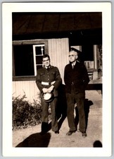 Vtg B&W Snapshot WWII Soldier Military Uniform White Belt Cap Older Man 1940s