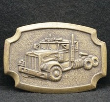 WF13111 VINTAGE 1970s SEMI-TRUCK 18-WHEELER TRUCKING ARTWORK BRASS BELT BUCKLE