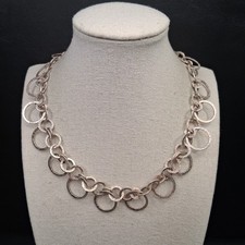 STERLING SILVER 925 E Crown Sculptural Circles Link Textured Necklace. 17.132