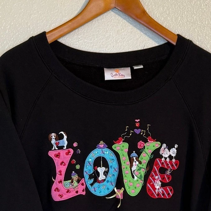 Sudadera Quaker Factory Mujer 1X Negra Love Dog Bordada Plus Animal Lover Foto 2 de 4