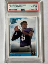 PSA 10 2018 Panini Donruss Rated Rookie Lamar Jackson #317 Rookie Card RC Ravens. rookie card picture