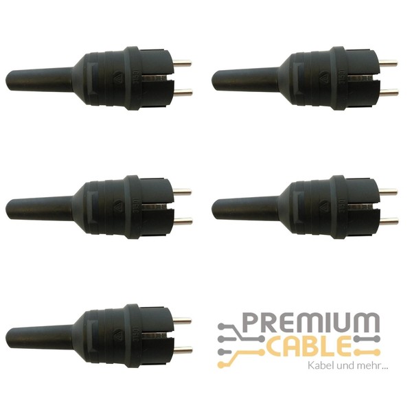 5 StüCk Schukostecker IP44 16A 230V 5* Gummi Stecker 3Polig Schuko Schutzkontakt-image