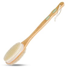 Body Scrubber with Soft and Stiff Natural Bristles Dual-Sided Long Handle Sho...